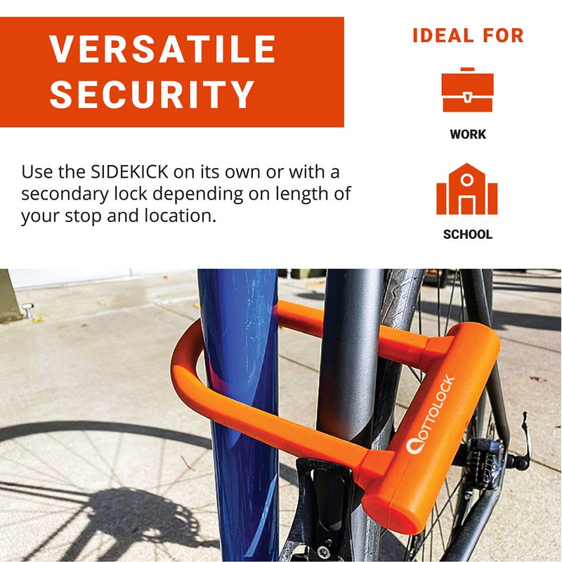 OTTOLOCK Sidekick Compact U-Lock - Heavy Duty Anti Theft Bicycle U-Lock with Keys, Silicone-Coated, Bike Accessories, Orange - Image 3